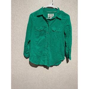 Maeve Anthropologie Green Polka Dot Button‎ Down Shirt Top US 2